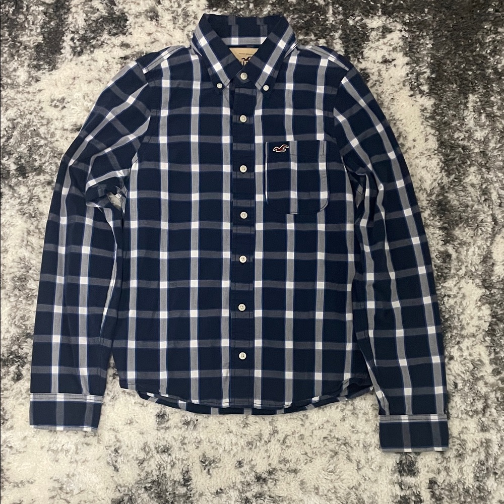 Hollister Men's Blue Plaid Button-Down Shirt
